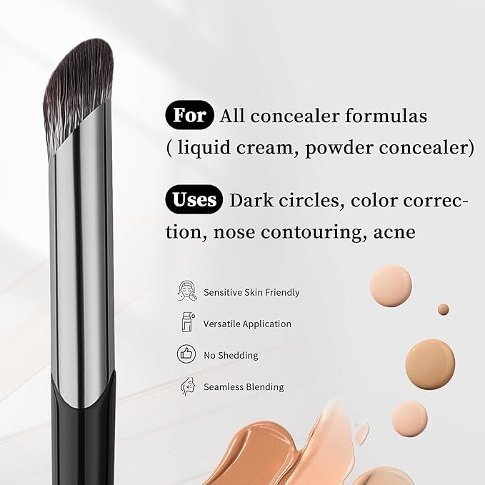 DUcare Nose Contour Brush, Angled Concealer Brush Under Eye, Small Under Eye Makeup Brush for Dark Circles Puffiness Puffy Face Eyebrow Eyes (V02 Mini Contour Brush)-FemmiqueWomen