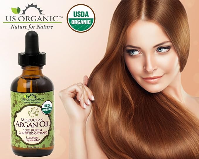 US Organic Moroccan Argan Oil, USDA Certified Organic,100% Pure & Natural, Cold Pressed Virgin, Unrefined, 2 Oz in Amber Glass Bottle, for Hair treatment, Skin, Nail, Cuticle, Sourced from Morocco.-FemmiqueWomen