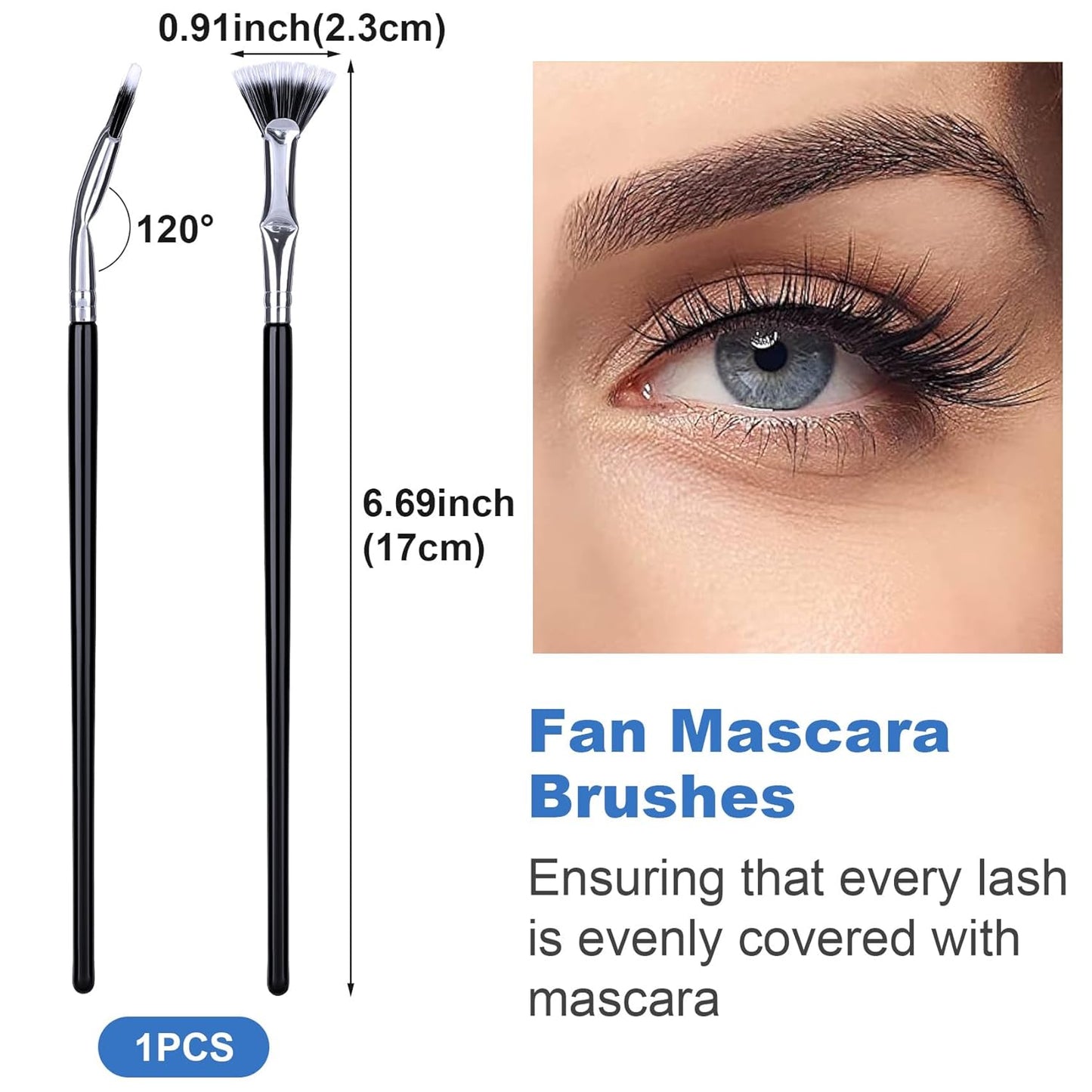 PAGOW Folding Angle Scalloped Lash Brush, Eyelash Comb Separator Makeup Tool, Multifunctional Mascara Fan Brush with Soft Bristles for Upper Lower Eye Lash (Black Bristles), 1 Pcs-FemmiqueWomen