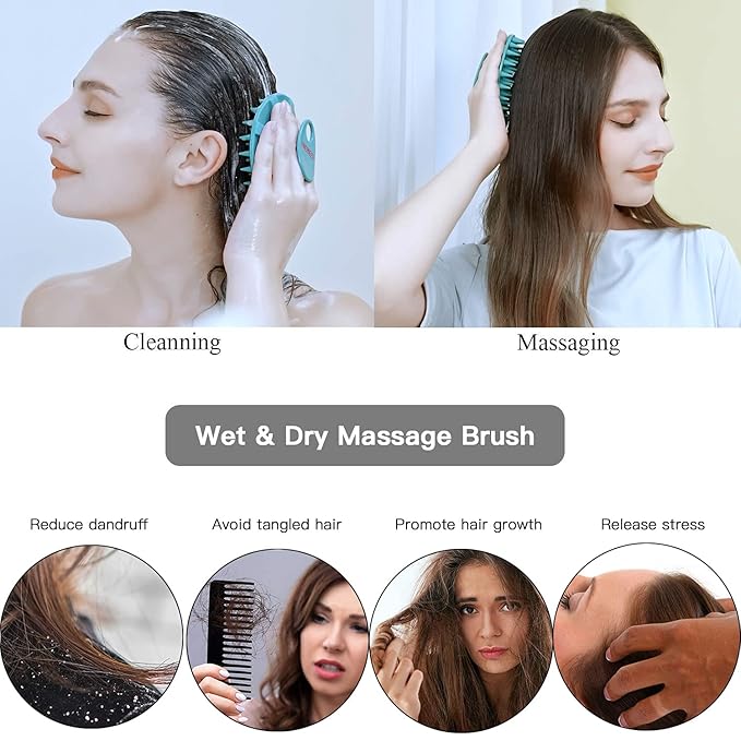 INNERNEED Scalp Massager Shampoo Brush, Wet & Dry Manual Scalp Care Head Scrubber Hair Washing, Soft Silicone Bristles, for Hair Growth, Dandruff Removal (Dark Green)-FemmiqueWomen