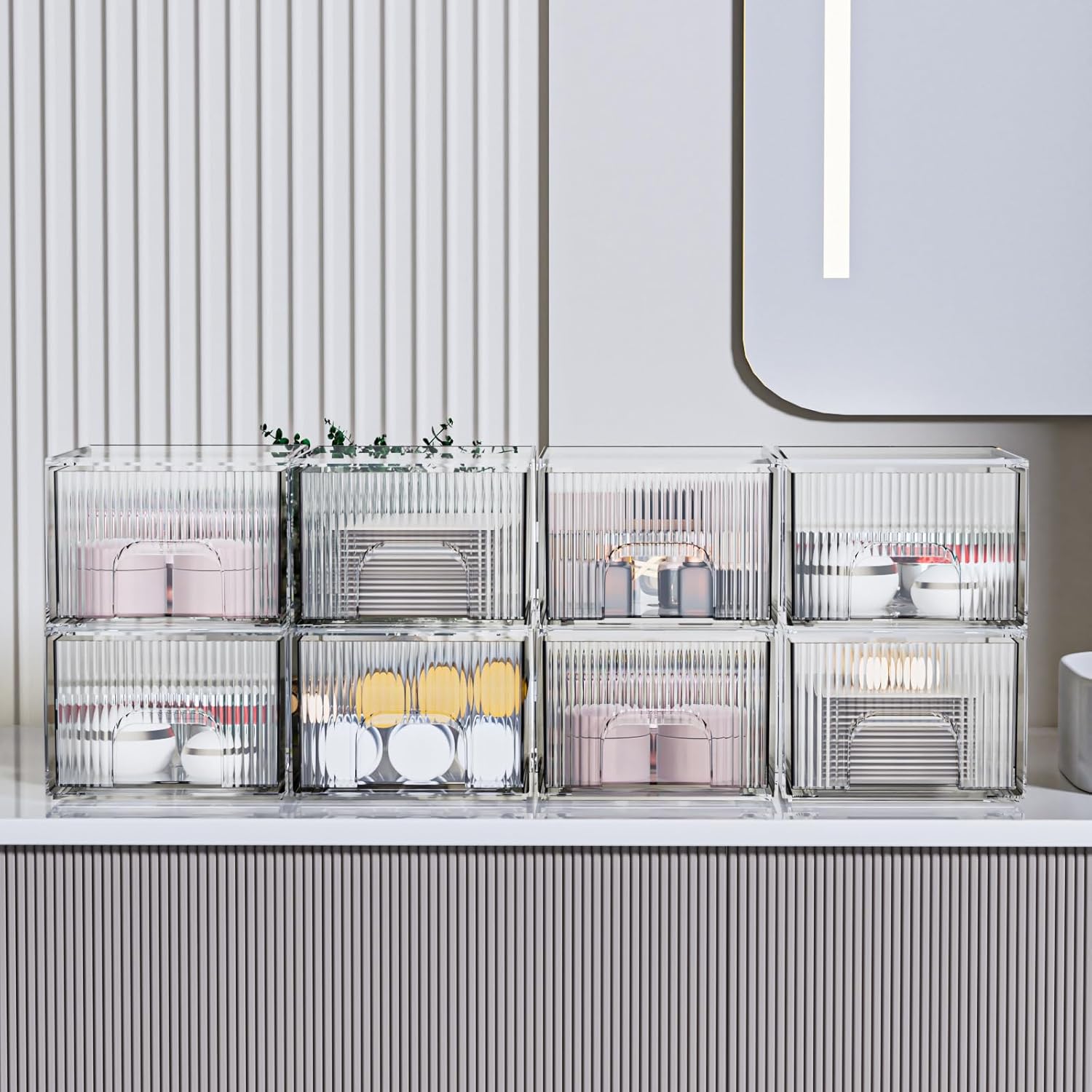ZJIAI 8 Pack Clear Stackable Storage Drawer, Acrylic Drawer, Cosmetic Organizer, Plastic Organizer for Dresser, Under, Kitchen Cabinet, Pantry, Home Organization and Storage-FemmiqueWomen