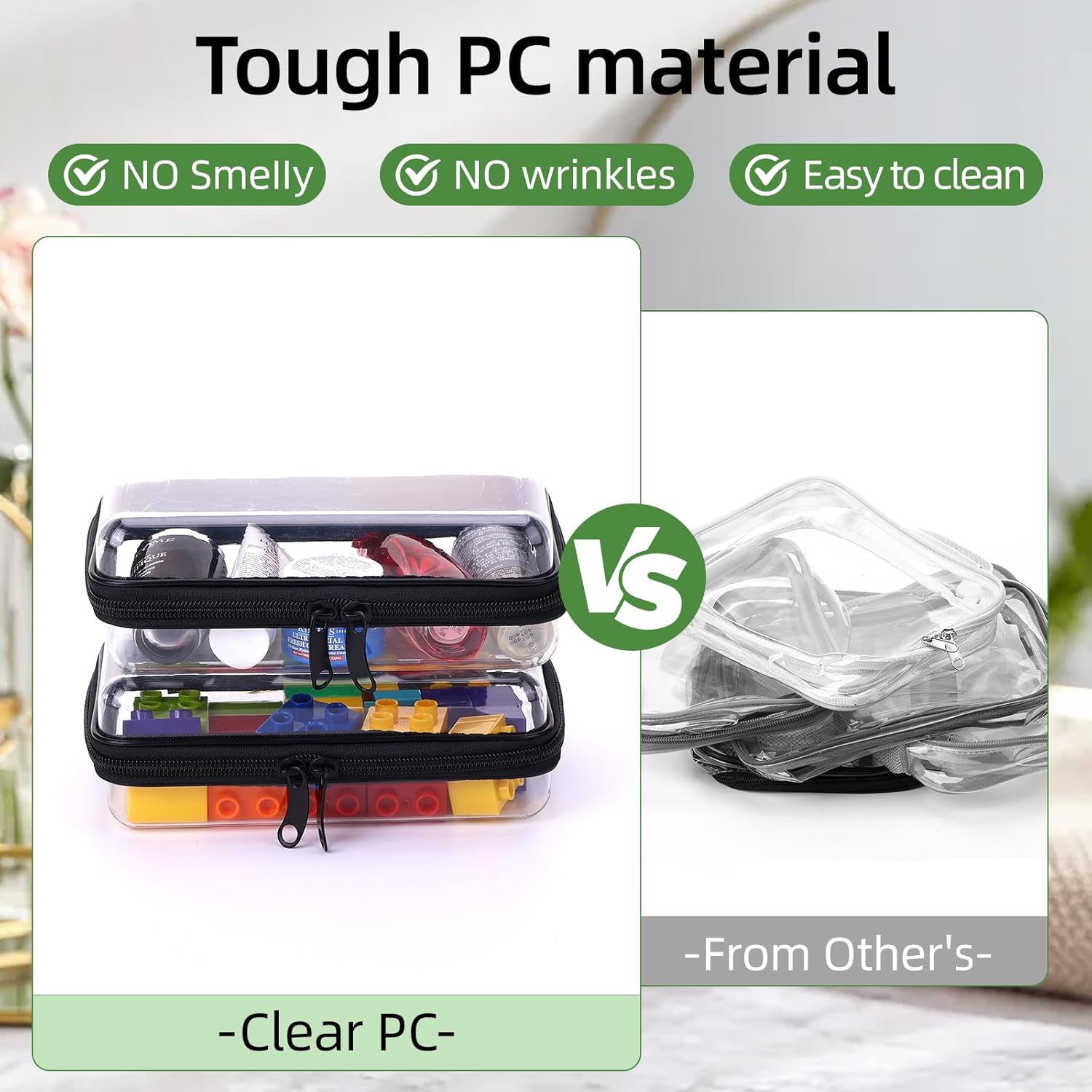 2 Pack Clear Hard Zipper Case, Hard PC Plastic Cosmetic Travel Bag with Zipper, Portable Travel Organizer Bins, Durable Makeup Bags for Toy Storage, Pencil Case-FemmiqueWomen