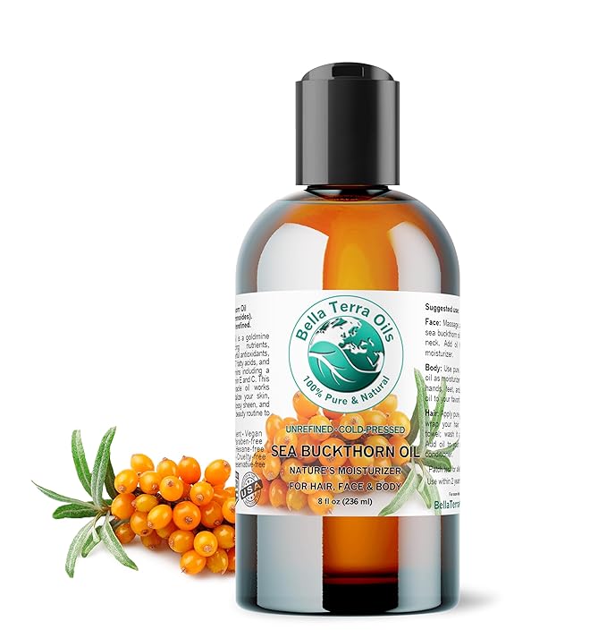 Bella Terra Oils - Sea Buckthorn Oil 8 oz - The Ultimate Elixir from Nature's Bounty, Rich in Flavonoids & Essential Fatty Acids, Gilded Luxe for Your Face-FemmiqueWomen