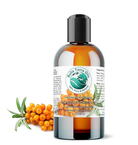 Bella Terra Oils - Sea Buckthorn Oil 8 oz - The Ultimate Elixir from Nature's Bounty, Rich in Flavonoids & Essential Fatty Acids, Gilded Luxe for Your Face-FemmiqueWomen