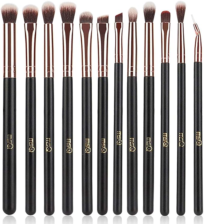 MSQ Eye Makeup Brushes 12pcs Rose Gold Eyeshadow Makeup Brushes Set with Soft Synthetic Hairs & Real Wood Handle for Eyeshadow, Eyebrow, Eyeliner, Blending(without bag)-FemmiqueWomen