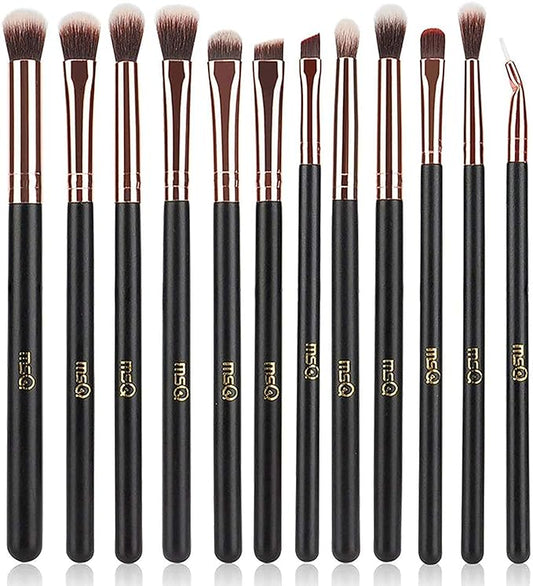 MSQ Eye Makeup Brushes 12pcs Rose Gold Eyeshadow Makeup Brushes Set with Soft Synthetic Hairs & Real Wood Handle for Eyeshadow, Eyebrow, Eyeliner, Blending(without bag)-FemmiqueWomen