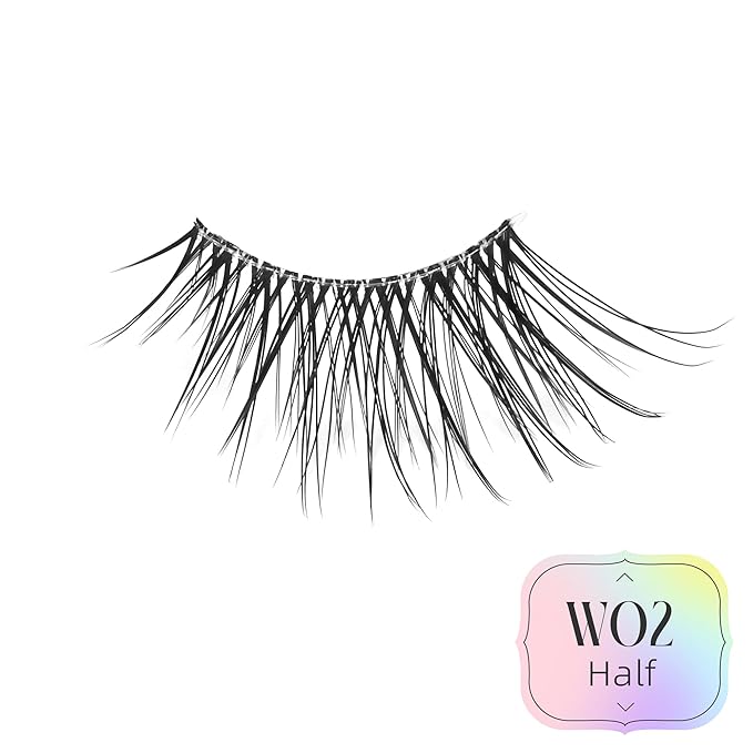 Half Lashes Natural Wispy Corner 3/4 False Eyelashes Clear Band Lashes W02-FemmiqueWomen