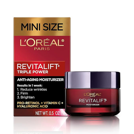 L'Oreal Paris Revitalift Triple Power Anti-Aging Face Moisturizer Travel Size, Pro Retinol, Hyaluronic Acid & Vitamin C, Reduce Wrinkles, Trial 0.5 Oz-FemmiqueWomen