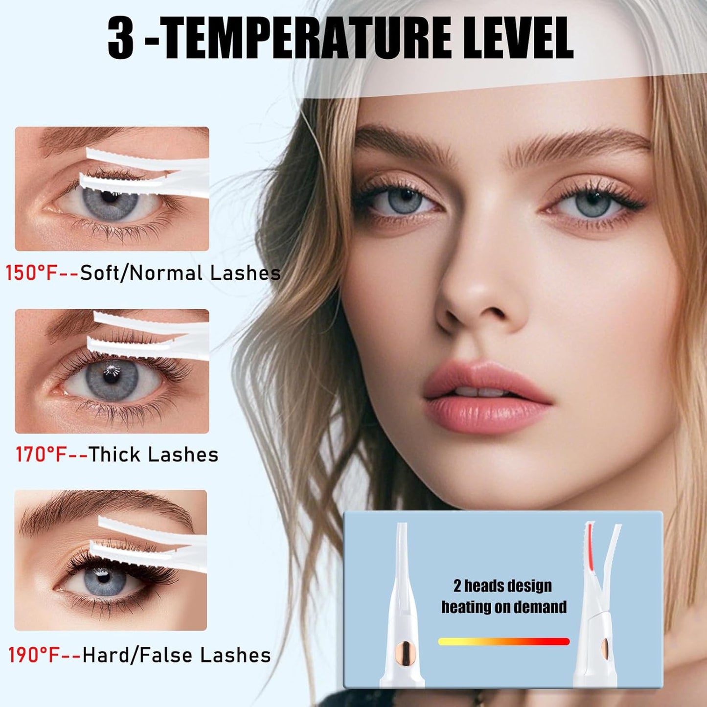 Heated Eyelash Curlers - 2 in 1 Clip- Type Heated lash Curler Best Seller Electric Eyelash Curler LED Display 3 Temp Settings for Makeup Tools USB Rechargeable Natural Curling 24H Long Lasting-WT B1A-FemmiqueWomen