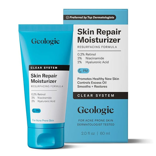 Geologie Skin Repair Moisturizer Face Cream | Clear System Retinol Resurfacing Formula | For Blemish Prone Skin with Niacinamide & Hyaluronic Acid | 60 ML-FemmiqueWomen