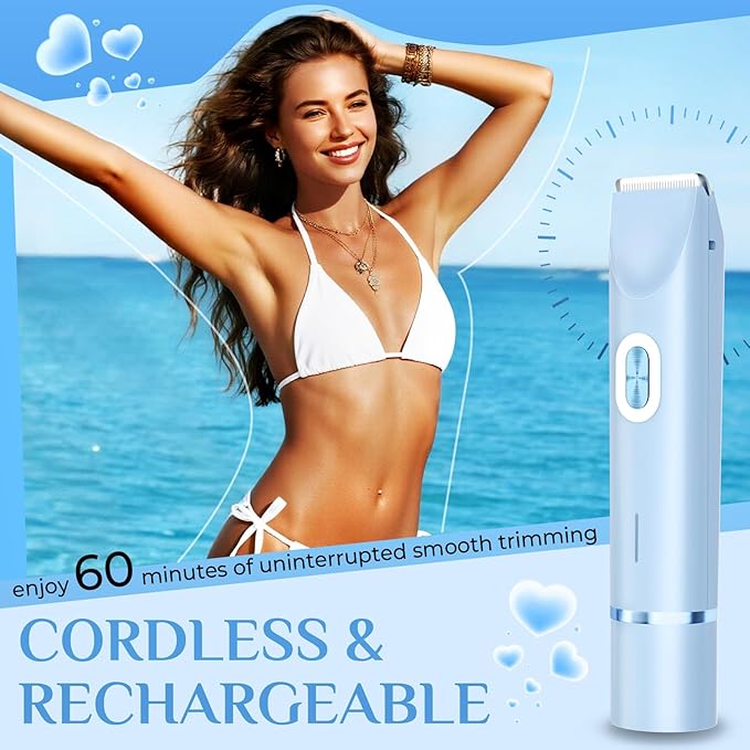 2025 New 2-in-1 Electric Bikini Trimmer for Women - Dual Head Electric Razor,Waterproof Painless Bikini Shaver, Pubic Hair Trimmer for Private Area & Body Hair, Blue-FemmiqueWomen