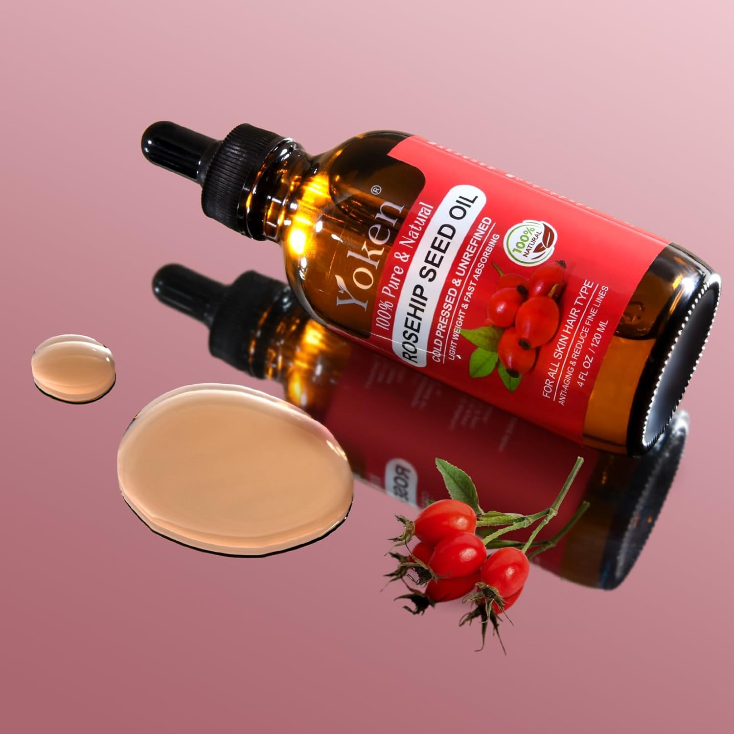 Yoken Rosehip Seed Oil For Face,100% Pure Rosehip oils For Skin,Scars,Hair & Nails.4 fl Oz Cold Pressed Rose Hips Oil For Skin Care, Anti-Aging, Scar Treatment, GUA SHA Massage DIY (4 Fl Oz)-FemmiqueWomen