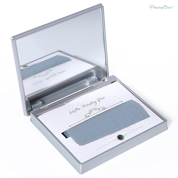 Makeup Mirror with Facial Oil Blotting Paper Sheets - Bamboo Charcoal 100 Counts, Silver Compact Folding Cosmetic Travel Mirror-FemmiqueWomen