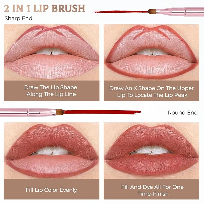 Unaone 2 Pack Lip Brush for Lipstick, Dual-Ended Lip Makeup Brush with Lid, Lipstick Brush for Lip Gloss-FemmiqueWomen