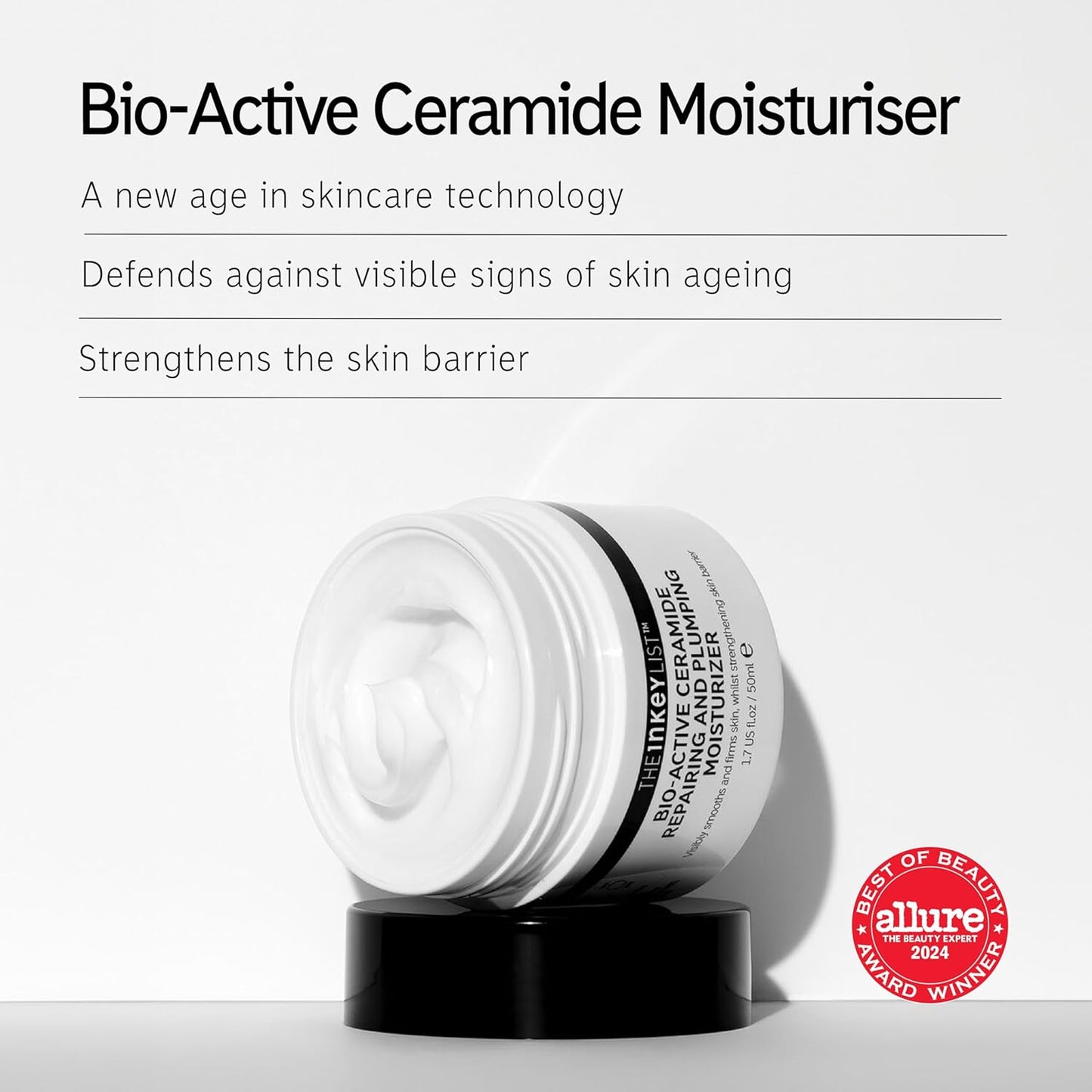 The INKEY List Bio-Active Ceramide Repairing and Plumping Moisturizer 1.7fl oz/50ml, Anti-Ageing Skincare, 24-Hour Hydration Cream, Vegan Friendly, Suitable For All Skin Types-FemmiqueWomen