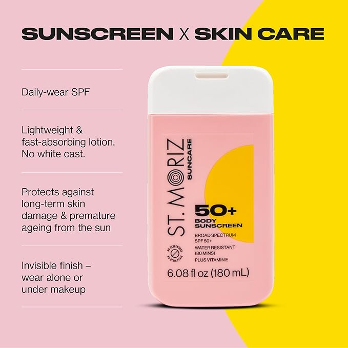 St Moriz Suncare SPF - Sunscreen - Broad Spectrum Protection Water Resistant Sunscreen Moisturizing Lotion + Vitamin E - Oxybenzone & Octinoxate Free - Vegan - Body, 50, Sun Protection Factor (SPF)-FemmiqueWomen