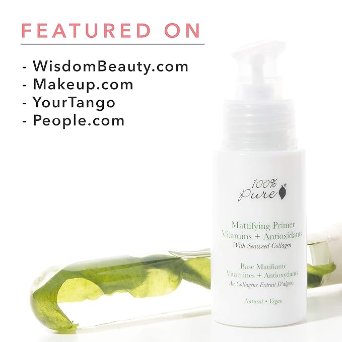 100% PURE Mattifying Face Primer Plumping Makeup Base & Moisturizer with Anti-Aging Seaweed Collagen - Long-Lasting Matte Pore Diminishing Cosmetics Prep, Flawless Smooth Skin Hydration - 1 oz-FemmiqueWomen