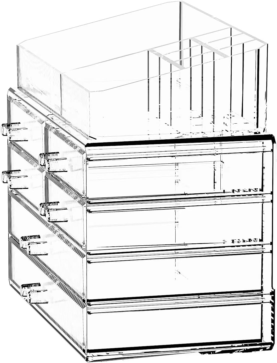 ZHIAI Stackable Storage Drawers, Acrylic Bathroom Counter Organizer Clear Makeup Organizers for Vanity, Kitchen Cabinets, Bathroom, Undersink, Home Organization and Storage (1 Top 6 Drawers)-FemmiqueWomen