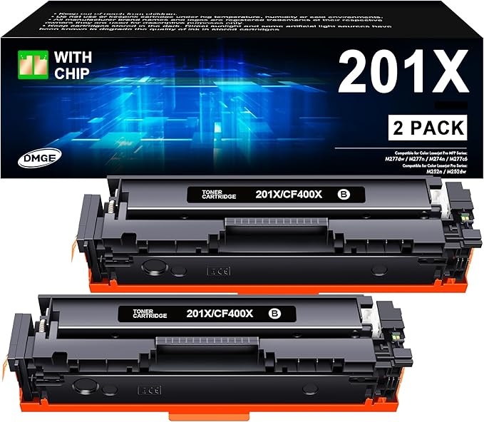 201X Black Toner Cartridge High Yeild Replacement for HP 201A 201X CF400X CF400A High Yield Comaptible with Color Laserjet Pro MFP M252dw M277c6 M277dw M277n M252n M277 Printer (2 Pack, Black)