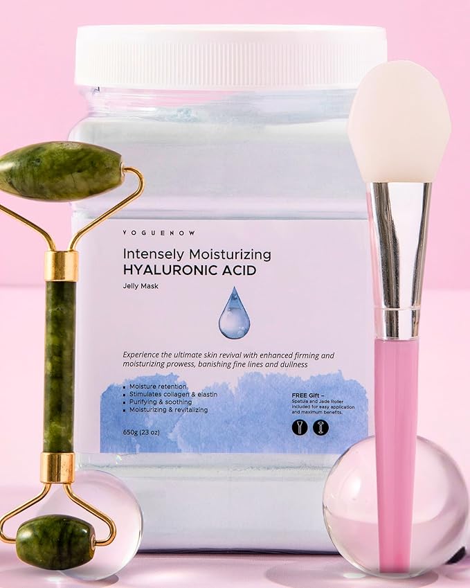 Jelly Face Mask for Facials - Hyaluronic Acid Hydrating, Brightening & Nourishing Jelly Mask with Free Jade Roller & Spatula | Professional Hydrojelly Masks | Vajacial Jelly Mask Powder | 23 Oz Jar-FemmiqueWomen