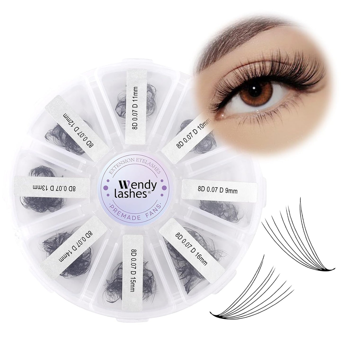 Premade Fans for Eyelash Extension: 8D, Wendy Lashes, Handmade Fans, Pre-made, For Lash-Artists, D, 9-16mm-FemmiqueWomen
