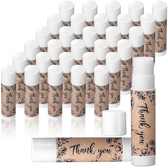 30 Pcs Thank You Lip Balms Bulk Wedding Bridal Shower Favors for Guests Wedding Souvenirs Moisturizing Floral Lip Balm Gifts for Bachelorette Party Bridesmaid Baby Shower, Classic Wood Grain-FemmiqueWomen