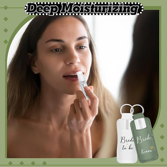 24 Pack Bachelorette Party Favor Lip Balm Set Team Bride Lip balm with Lipstick Holder Keychain Bride to be Lip balm Bridal Shower Proposal Gifts for Wedding Party Favors(White, Sage Green)-FemmiqueWomen