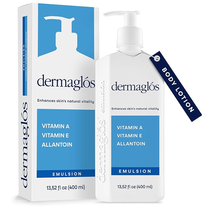 Dermaglos Moisturizing Body Lotion for Dry Skin with Extra Vitamin A, Vitamin E & Allantoin | Regenerating Lightweight Moisturizer for Stretch Marks, Tattoos Aftercare, Scars & Wrinkles | 13.52 Fl Oz-FemmiqueWomen