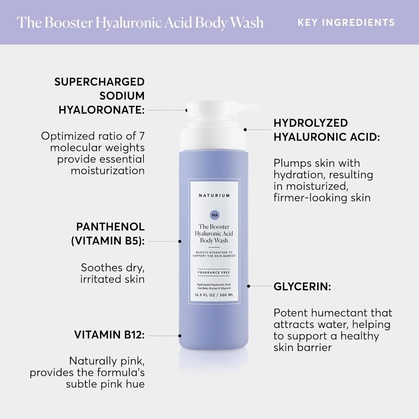 Naturium The Booster Hyaluronic Acid Body Wash, Hydrating & Moisturizing plus Minimizes Dryness, with Glycerin & Vitamin B5, 16.9 oz-FemmiqueWomen