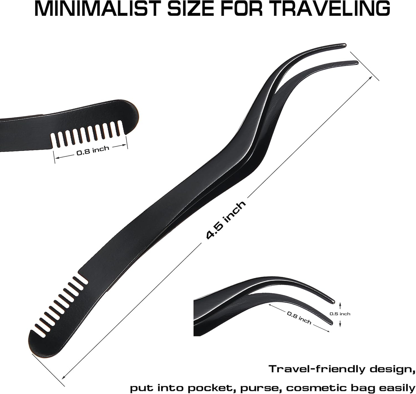 2 in 1 Lash Extension Tweezers with Comb, Stainless Steel Elbow Eyelash Extension Tweezers, Eyelash Tweezers for Lash Extensions, Precise Eyebrow Tweezers Tool for DIY False Eyelashes Clusters, Black-FemmiqueWomen