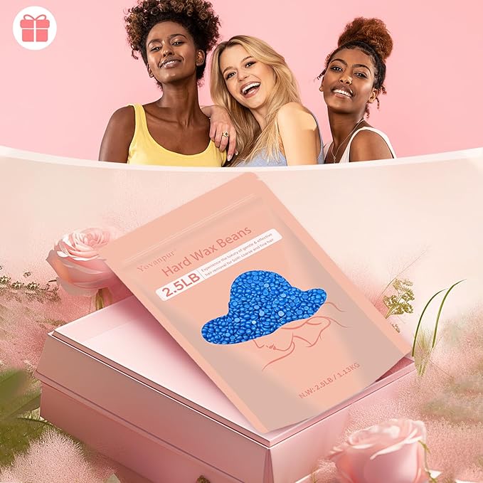 2.5lb Wax Beads for Hair Removal, Hard Wax Beans for Sensitive Skin, Bulk Hair Removal Waxing Beads for Brazilian, Bikini, Face, Eyebrows, Underarms, Legs, Women and Men (Blue)-FemmiqueWomen