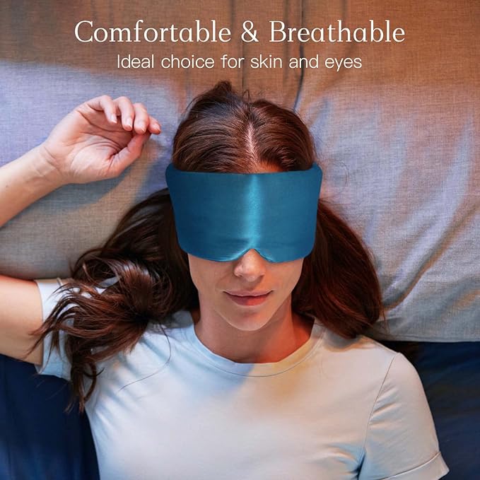 100% Natural Silk Eye Mask for Women Men, Soft Pressureless Cooling Blackout Eye Covers for Sleeping, Large Size Sleep Mask fits All Heads Adjustable, 1PC, Vivid Blue-FemmiqueWomen