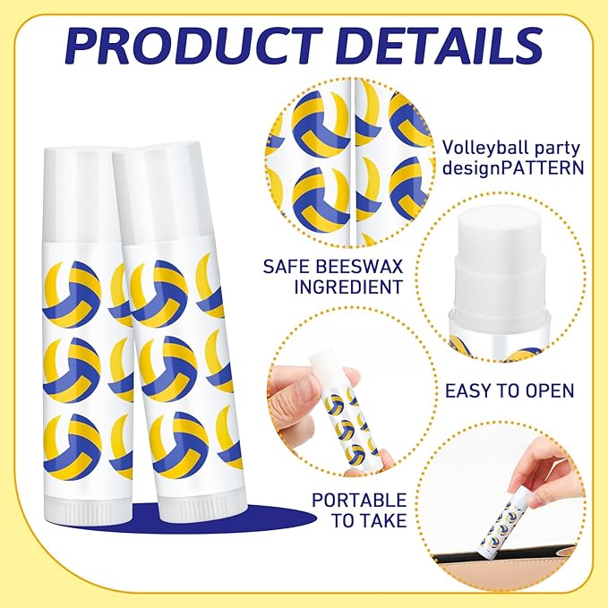 24 Pcs Volleyball Lip Balm Volleyball Team Gifts Volleyball Party Favors Volleyball Lip Balm Gift for Volleyball Team Volleyball Party Guest Supplies (Blue,white,yellow)-FemmiqueWomen