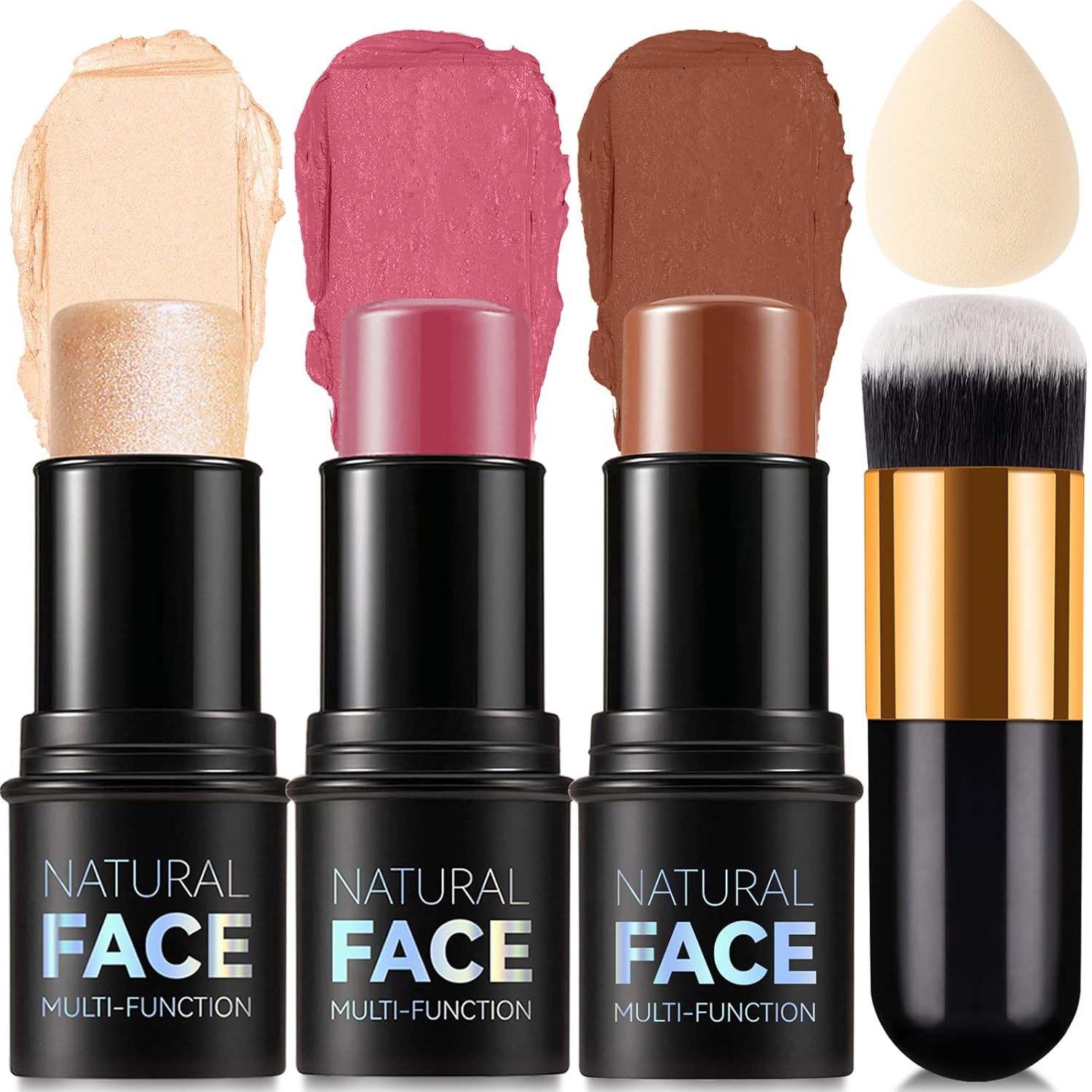 3 Colors Cream Contour Stick, Shades with Highlighter Stick,Blush Stick and Bronzer Contour Stick for Sculpt the Cheeks,Long Lasting,Waterproof,Matte & Dewy Finish for Women (LIGHT FAIR(8+10+12))-FemmiqueWomen