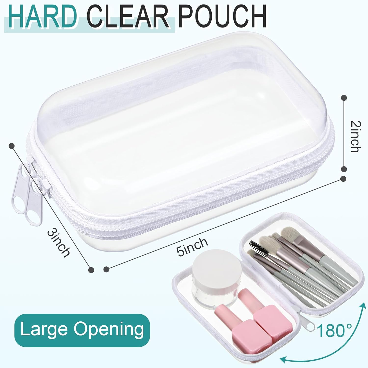 Sanwuta 6 Pcs Clear Hard Zipper Case Pencil Pouches Hard Plastic Zipper Pouches Makeup Bag Transparent Cases for Snacks Plastic Storage Organizer Box for Travel(White,5 x 3 x 2 Inch)-FemmiqueWomen