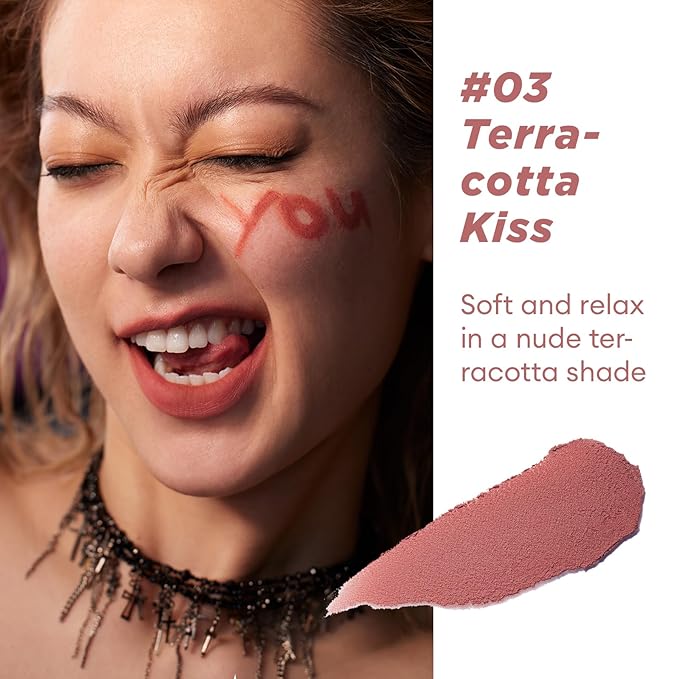 ITY Velvet Matte Finish Lip Stain-Mousse Textured Pudding Pot Lip Clay with Brush, Nude Shade, Dual-Use as Lipstick and Blush, Conceals Lip Lines, Rich Pigment, 0.21 oz (6g) in Terracotta Kiss-FemmiqueWomen