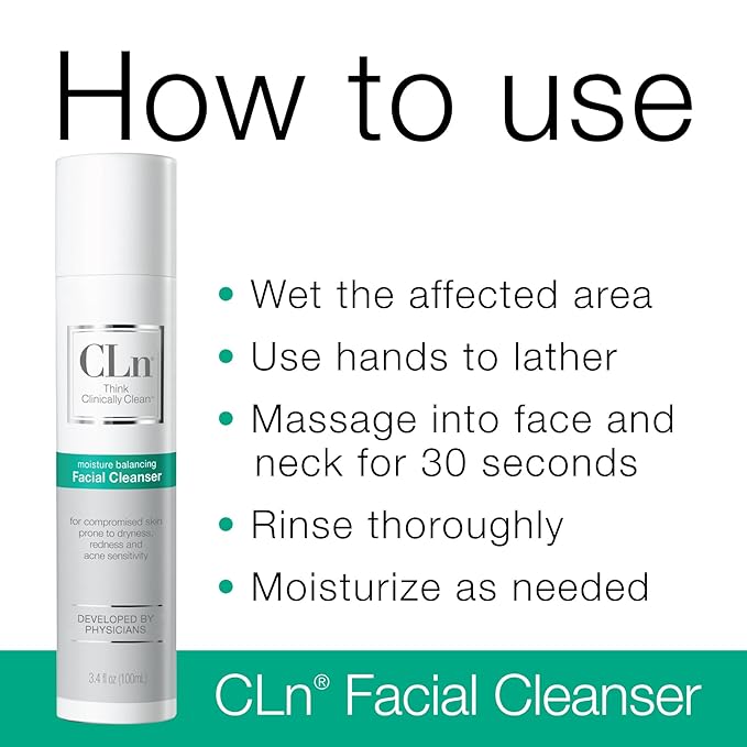 CLn® Facial Cleanser - Hydrating Facial Cleanser with Glycerin, For Skin Prone to Dryness, Eczema, Redness, Irritation & Acne Sensitivity, Fragrance-Free & Paraben-Free, 3.4 fl. oz.-FemmiqueWomen