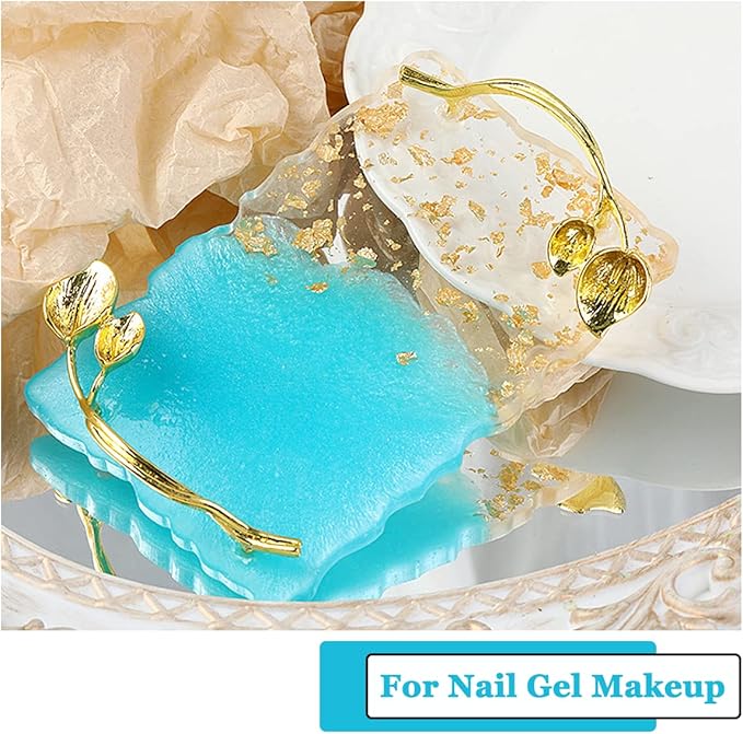 2023 Retro Nail Art Palette, Nail Painting Mixed Color Palette with Leaves Handle, Nail Holder Gel Color Makeup Display Board Pallet (Blue)-FemmiqueWomen