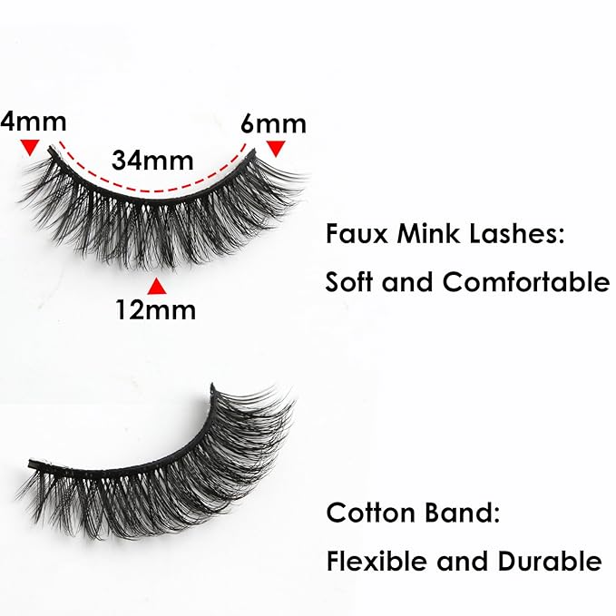 SUNWELL False Eyelashes 12mm Mink Lashes Natural Look 3D Faux Mink Eye Lashes Soft Reusable Luxury Volume Fake Eyelashes 10 Pairs Pack-FemmiqueWomen