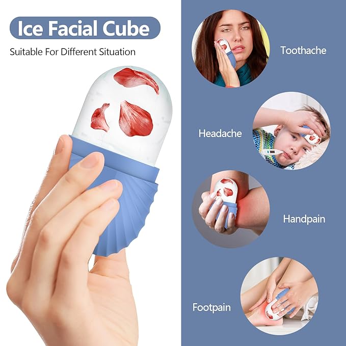 2pcs Ice Roller for Face and Eye, Silicone Ice Facial Roller Ice Holder, Face Ice Mold Skin Care, Face Icers Reusable Ice Cube Roller for Shrink Pores Anti Wrinkle Reduce Puffiness, Black Blue-FemmiqueWomen