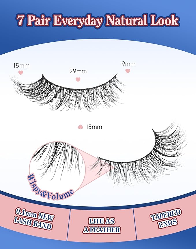 Natural Lashes Wispy Everyday Natural Look Flared Eyelashes Fairy False Cateye Lash Soft False Eyelashes Fluffy 7 Pairs D77-FemmiqueWomen