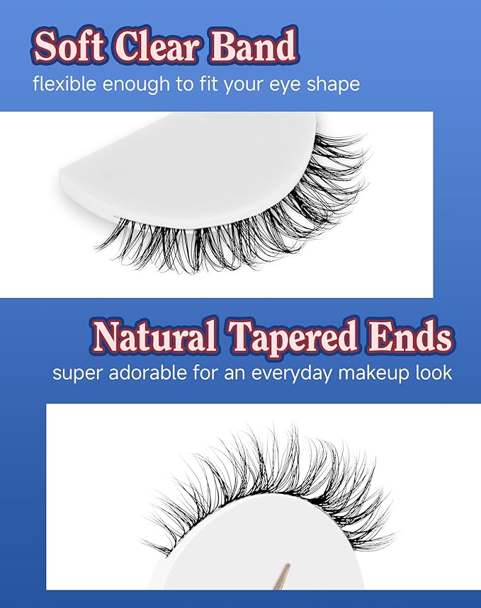 Clear Band Lashes Short Everyday Wispy False Eyelashes Natural Look Flared Strip Eyelash Small Lash Soft Fluffy Pack 7 Pairs SF-06-FemmiqueWomen