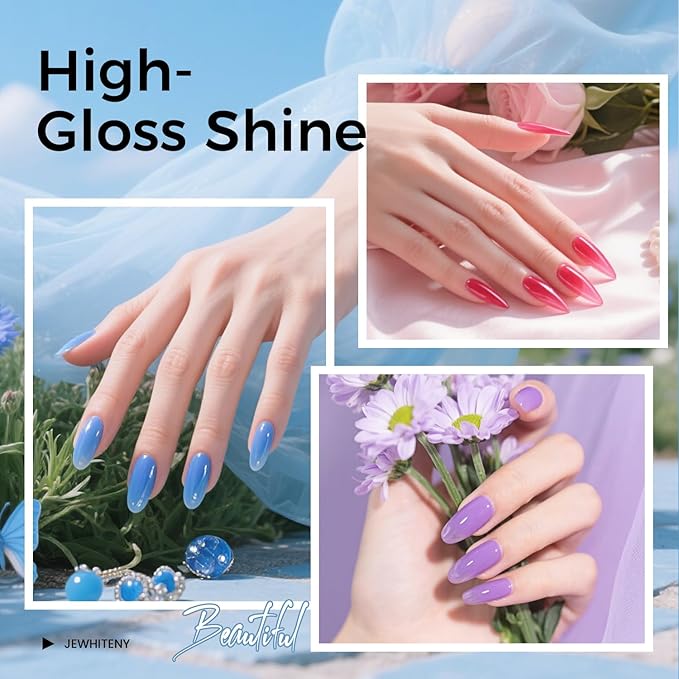 JEWHITENY Poly Nail Gel Kit 14 Colors Purple Nude Grey Black Blue Glitter Tones Starter Kit with UV Lamp Matte & Glossy Top & Base Coat All-in-One Designs DIY At Home-FemmiqueWomen