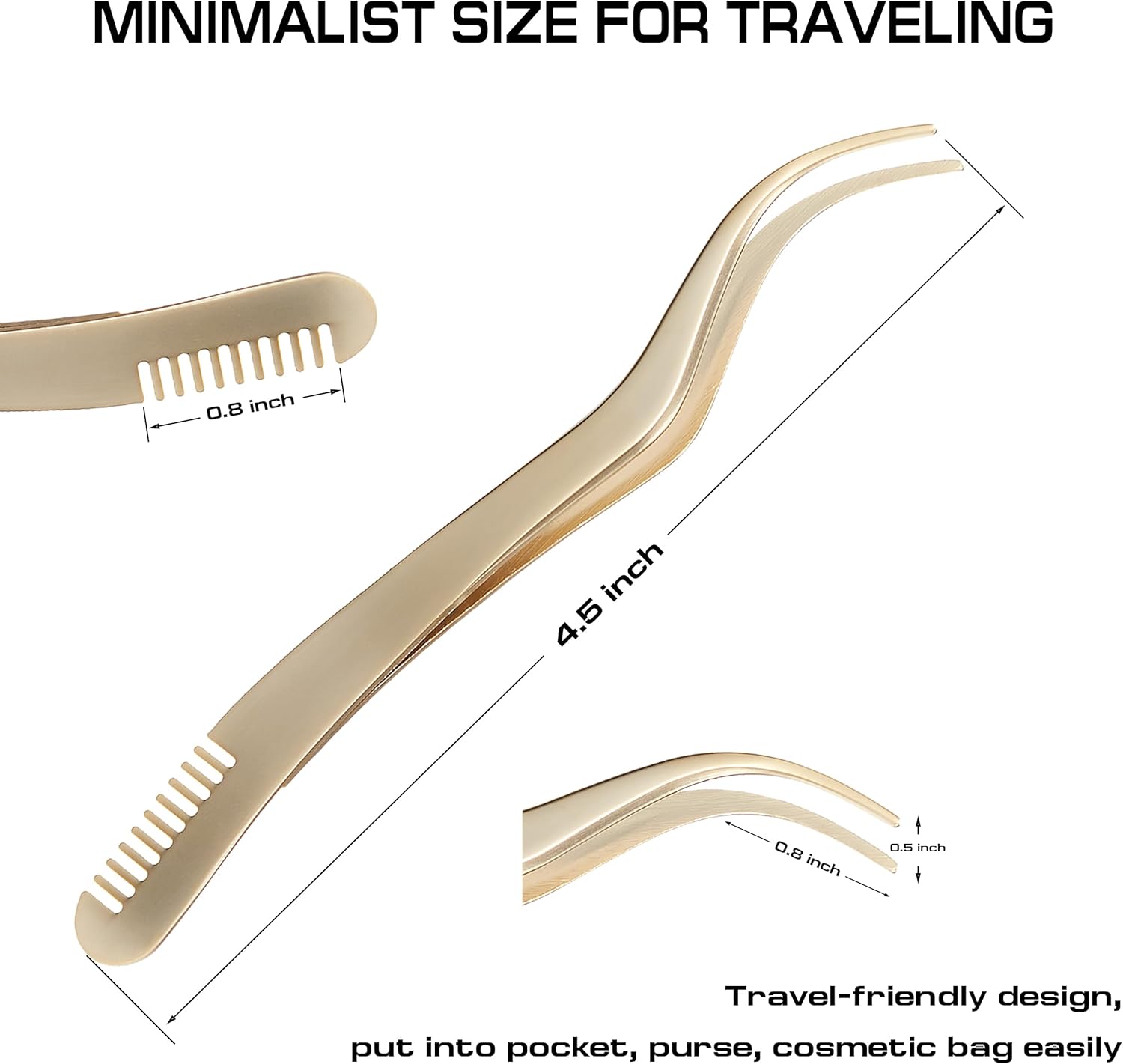 2 in 1 Lash Tweezer with Comb, Eyelash Extension, Stainless Steel Elbow Tweezers, Precise Eyebrow Tweezers Tool, Lashes Tweezer Applicator for DIY Applying False Eyelashes Clusters, Gold-FemmiqueWomen