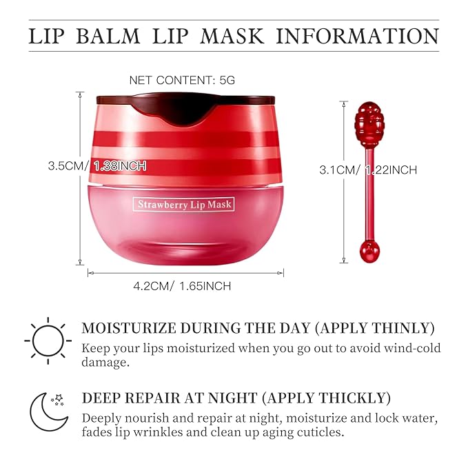 2 PCS Bee Honey Lip Balm Honey Pot, Strawberry & Bee Honey Lip Mask, Reduces Lip Lines, Hydrate & Moisturizing Lip Skin Care, Prevention Dry Cracked Lips, Bee Honey Lip Balm for Lip Repair Treatment-FemmiqueWomen