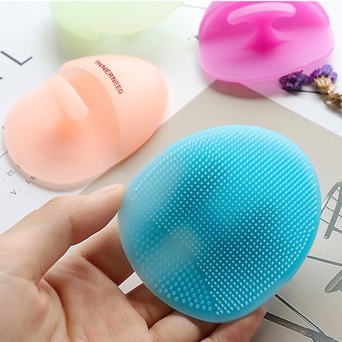 INNERNEED Super Soft Silicone Face Cleanser and Massager Brush Manual Facial Cleansing Scrubber Handheld Wash Pad for Sensitive, Delicate, Dry Skin (Pack of 4)-FemmiqueWomen