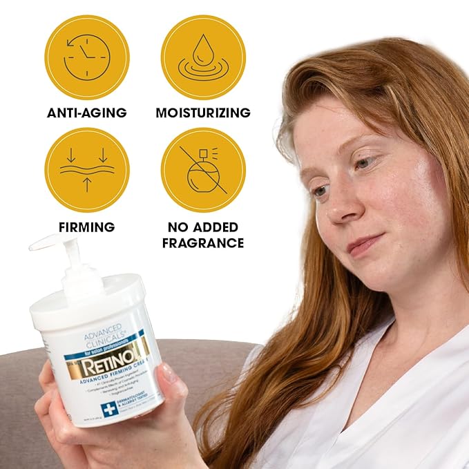 Advanced Clinicals Retinol Cream Face Moisturizer | Crepey Skin Care Treatment | Fragrance Free Body Lotion Targets Look Of Crepe Skin, Wrinkles, & Sagging Skin, 16 Oz (2-Pack)-FemmiqueWomen