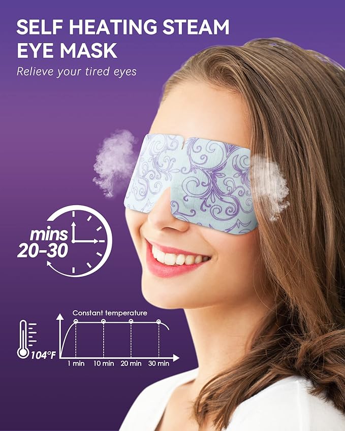 30 Packs Lavender Steam Eye Mask - Heated Eye Mask for Dark Circles and Puffiness Warm Eye Mask for Dry Eye Mask Relief Eye Fatigue Headache Hot Sleep Eye Mask for Disposable Moist Heat Eye Compress-FemmiqueWomen