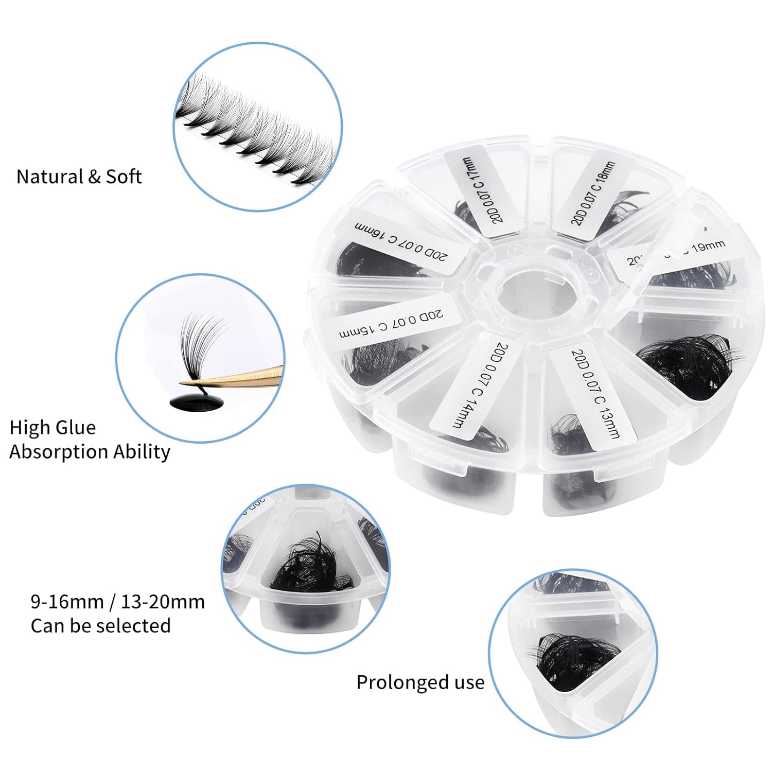 Pre-made Fans for Eyelash Extension 500+20D D Curl Handmade Loose Volume Lashes9-16mm-FemmiqueWomen