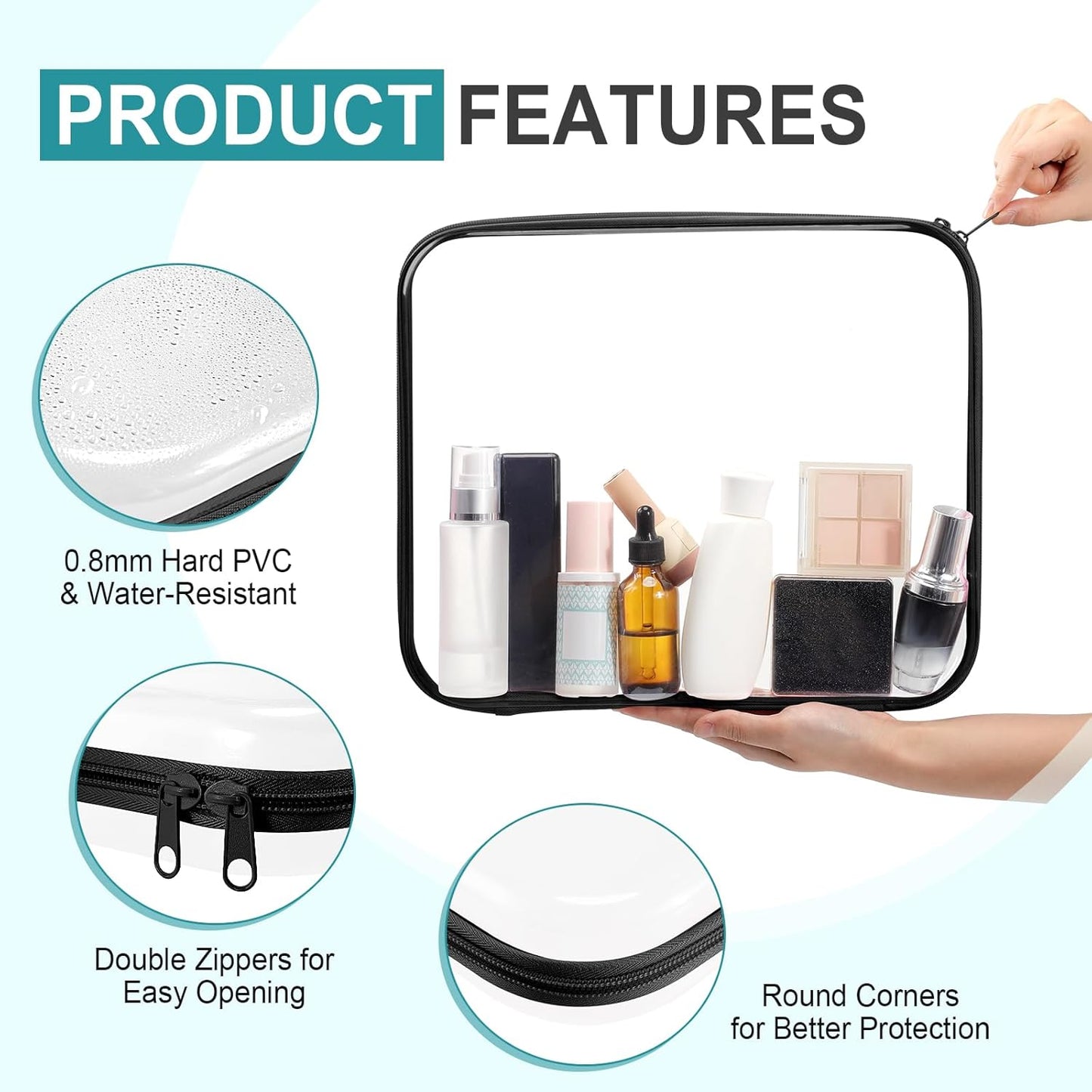 Sanwuta 6 Pcs Clear Hard Zipper Case Pencil Pouches Hard Plastic Zipper Pouches Makeup Bag Transparent Cases for Snacks Plastic Storage Organizer Box for Travel(Black,13.78 x 11.81 x 2 Inch)-FemmiqueWomen